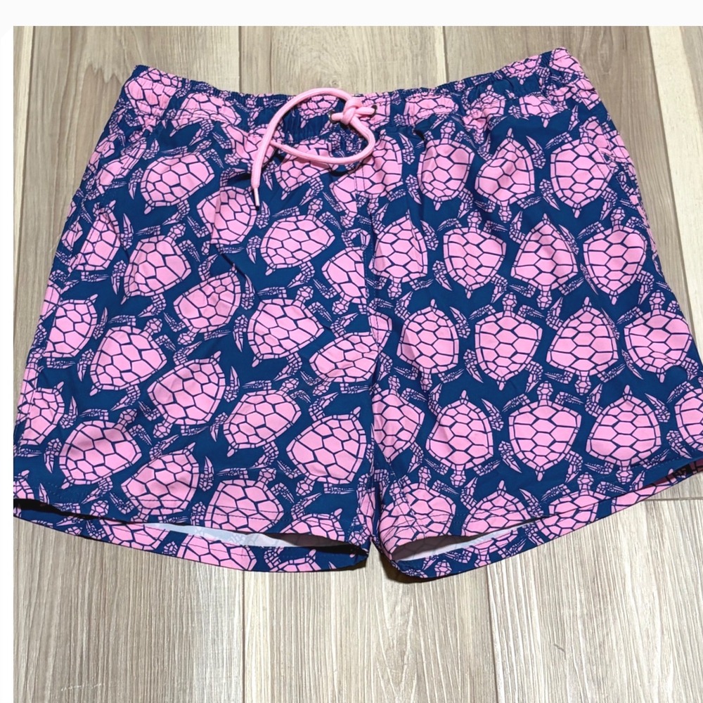 J.Crew Mens 6" Inseam Flex Swim Trunks Navy Pink Sea Turtle AK870 Medium NWT